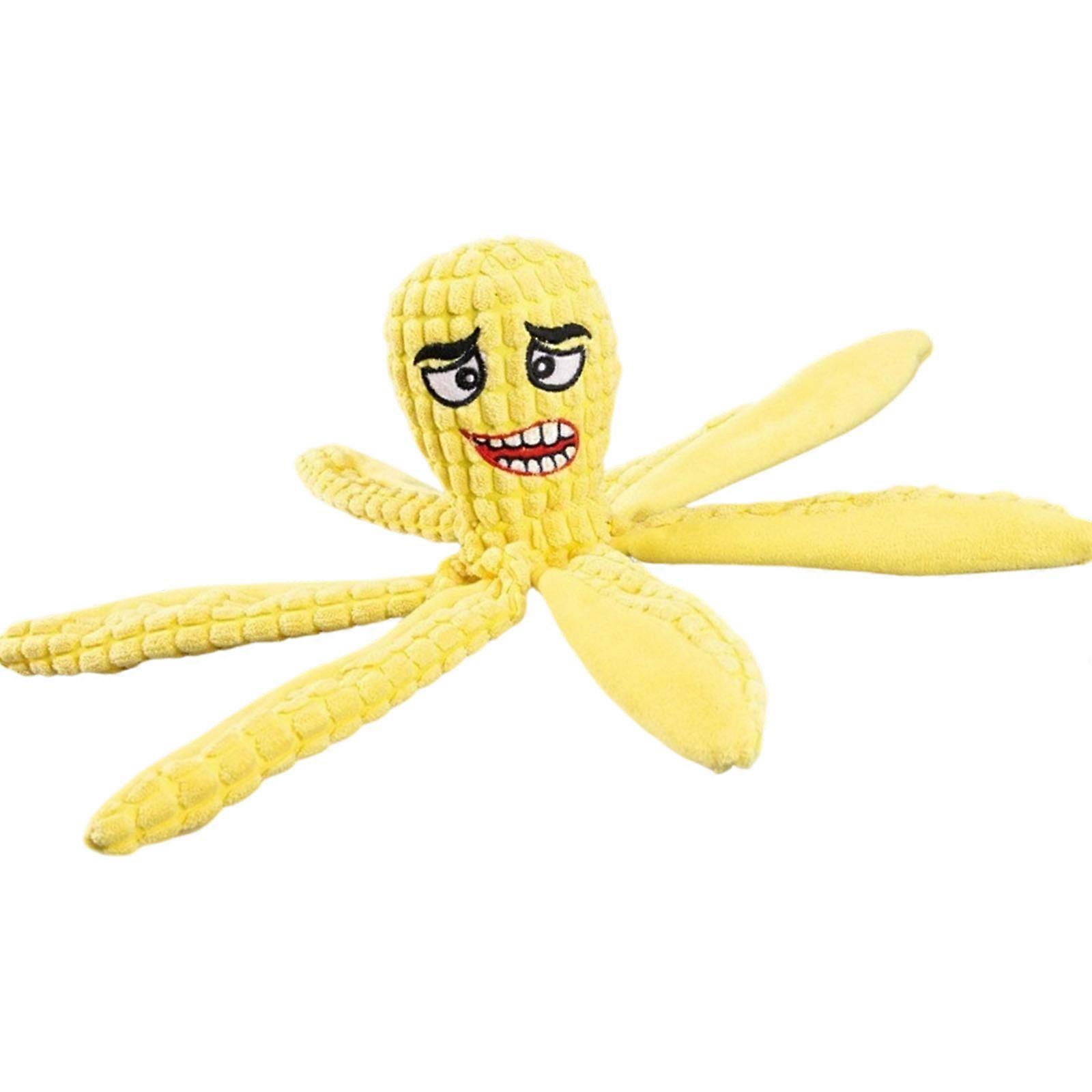 Cartoon Plush Jellyfish Chew Toy For Dog With Squeaky Sound Sniff Toy For Breeds Fun Play Entertainment Teether Toy  Yellow