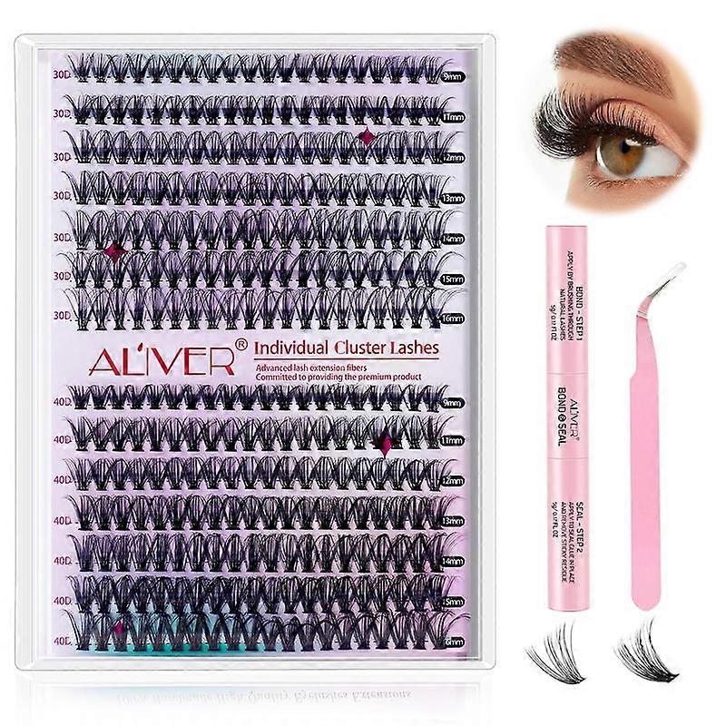 ALIVER DIY Eyelash Extension Lengthening Wisps - Multipack of 280 Reusable Artificial Eyelashes with Glue & Tweezers for Authentic Look Cosm