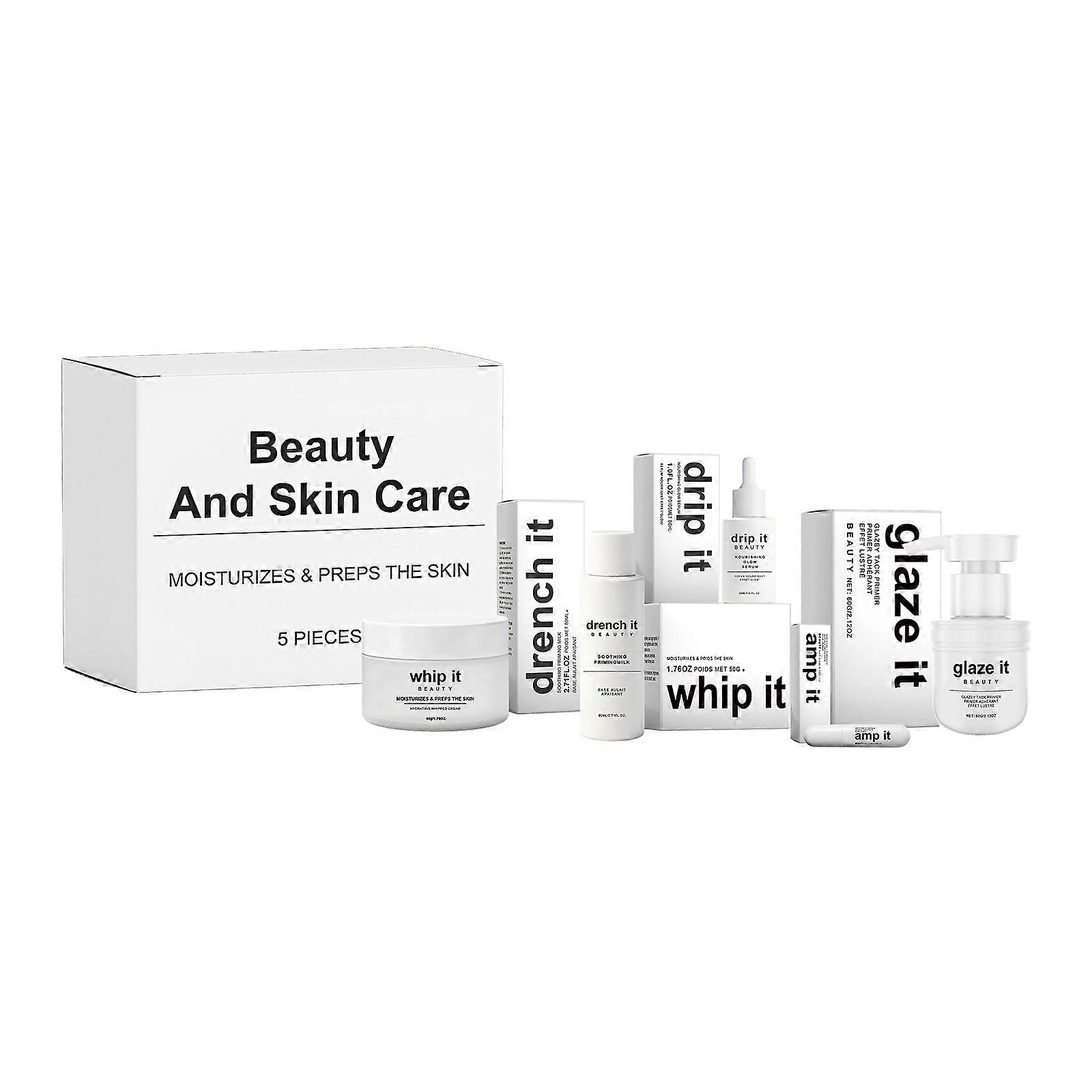 5pcs/set skincare set, 5 practical combinations, refreshing, cleansing, moisturizing, nourishing, and refining facial and lip skin,
