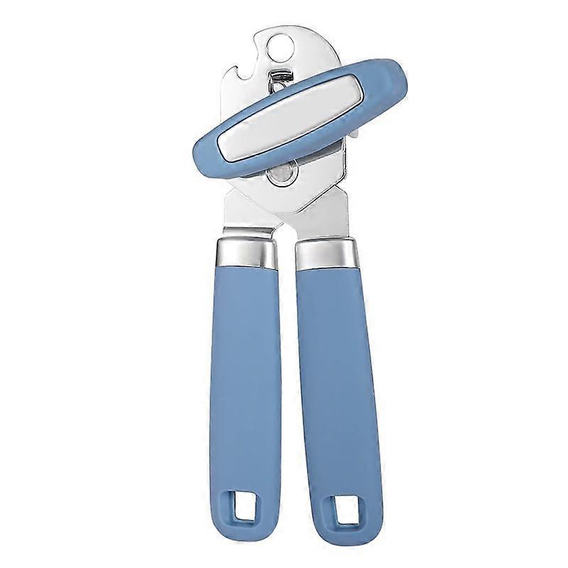 Manual Can Opener Heavy Duty Ergonomic AntiSlip Grip Safe Smooth Edge with Bottle Opener Blue