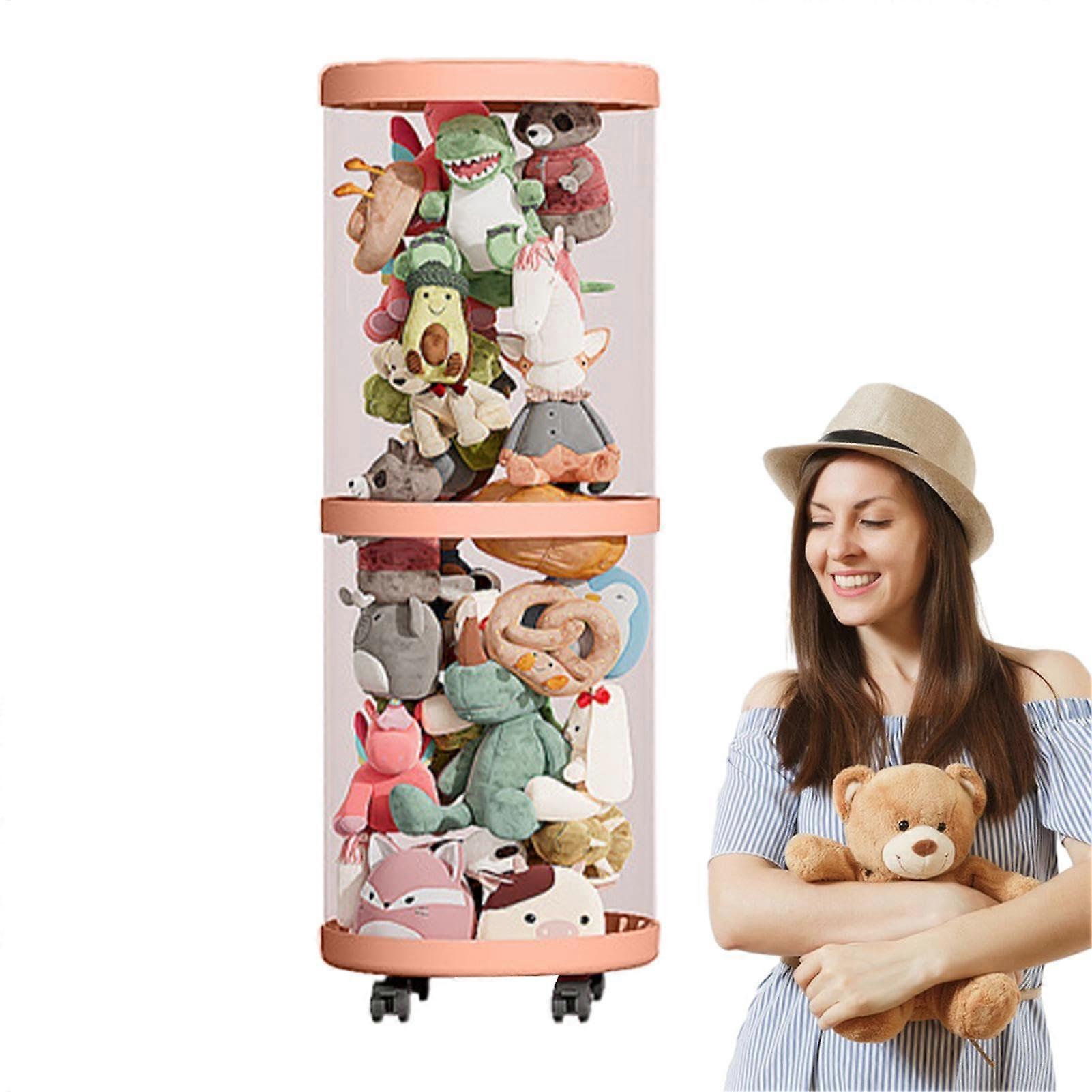 Stuffed Animal Tube Storage  Vertical Rotation Toy Display Tube With Wheels, Clear Plush Display Tube For Bedroom, Second Floor Organizer