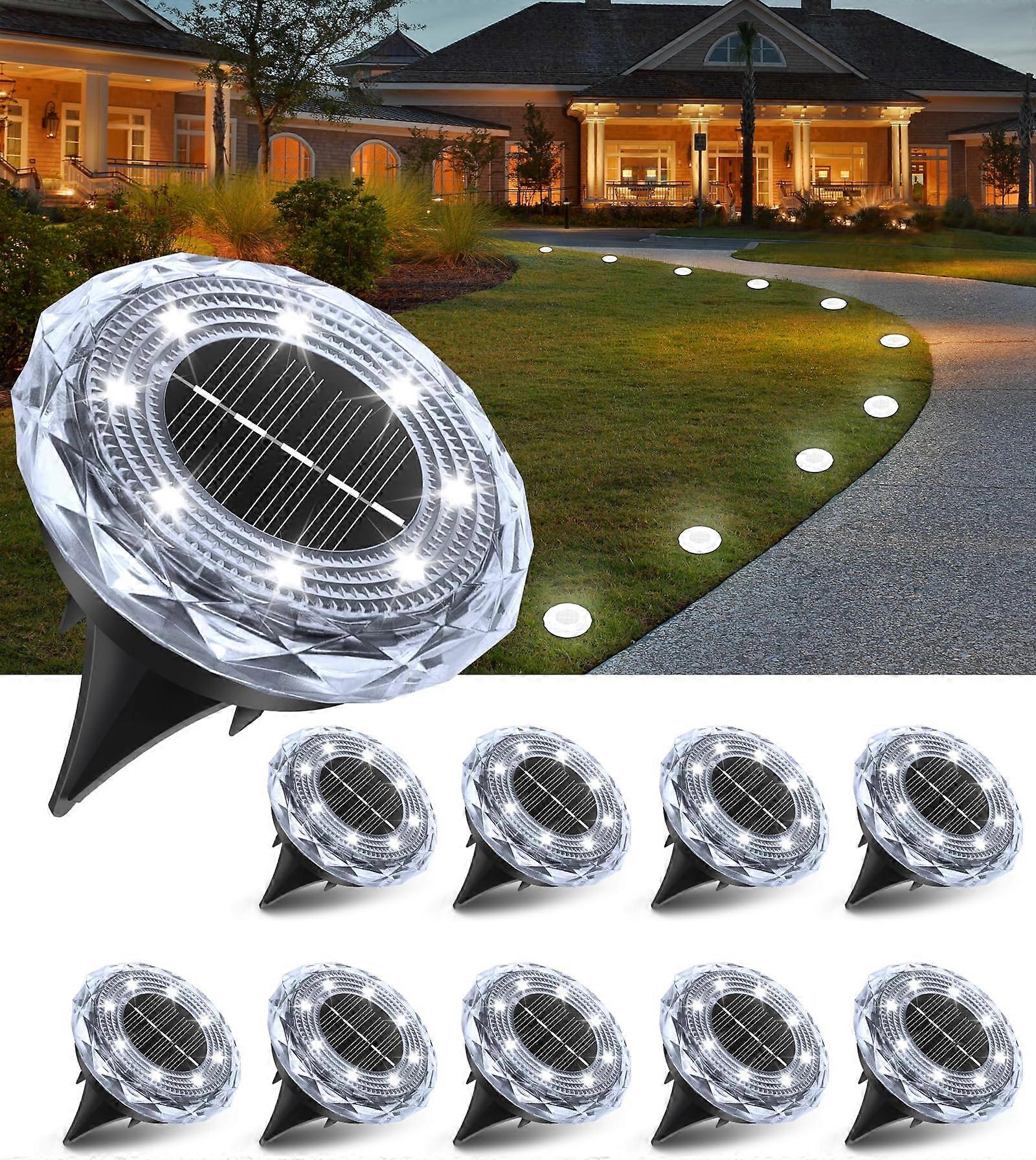 Solar Pathway Lights 10 Pack IP65 Waterproof LED Disk Lights with 15H Bright Crystal Glow for Garden and Driveway