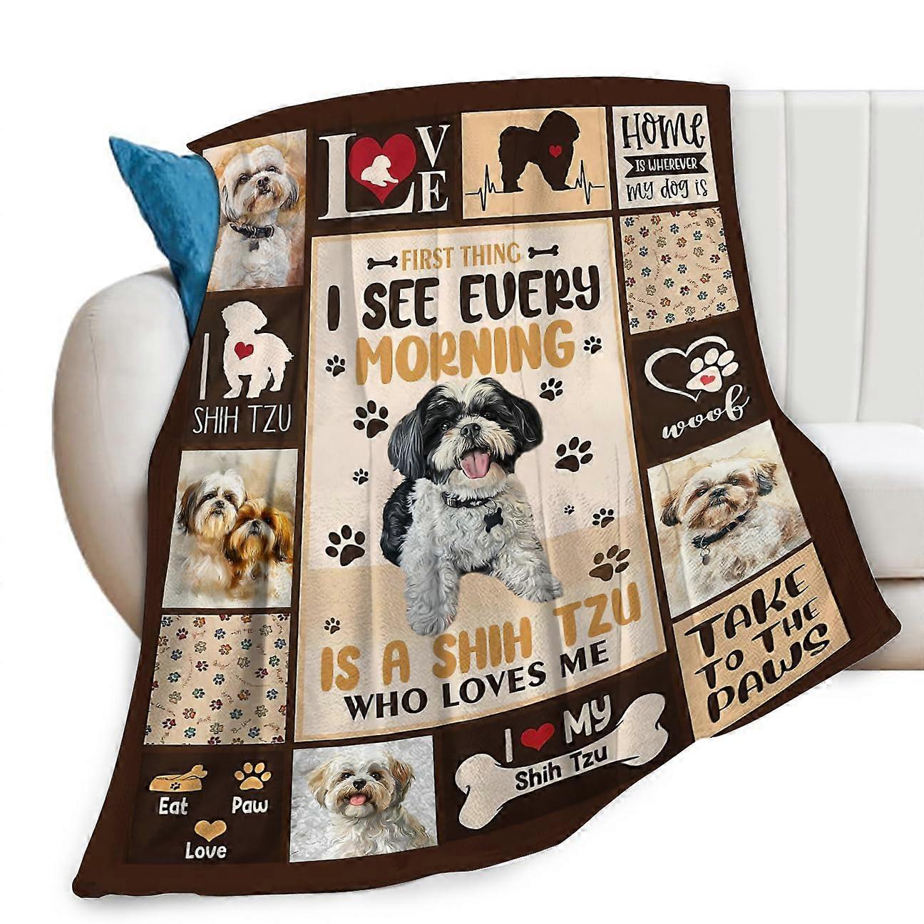 Dog Blanket Cute Shih Tzu Print Soft Cozy Fleece Throw for Couch Sofa Bed Lightweight 40'x50'