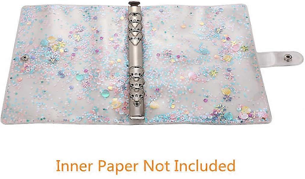 A5 6-Ring Loose Leaf Binder Cover PVC Glitter Planner Notebook Refillable Shell with Snap Button Closure For Round-Ring Pages