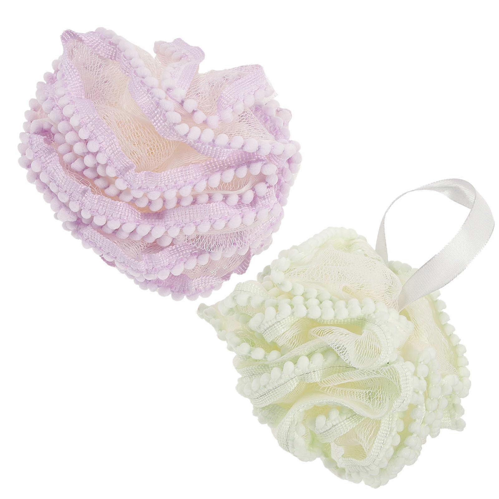 2Pcs Large Soft Bath Loofah for Exfoliating with Rich Lather Light Green Shower Pouf Set