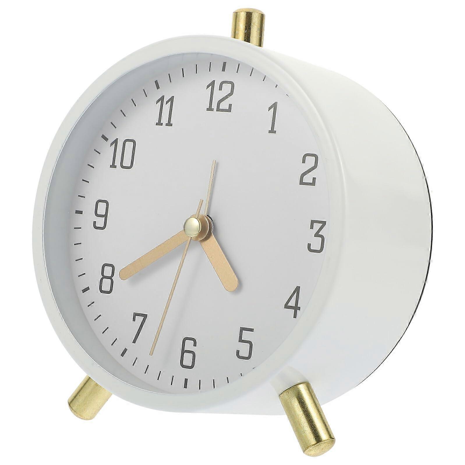 Silent Round Digital Alarm Clock with Date Display for Bedroom and Office Desk, White Compact