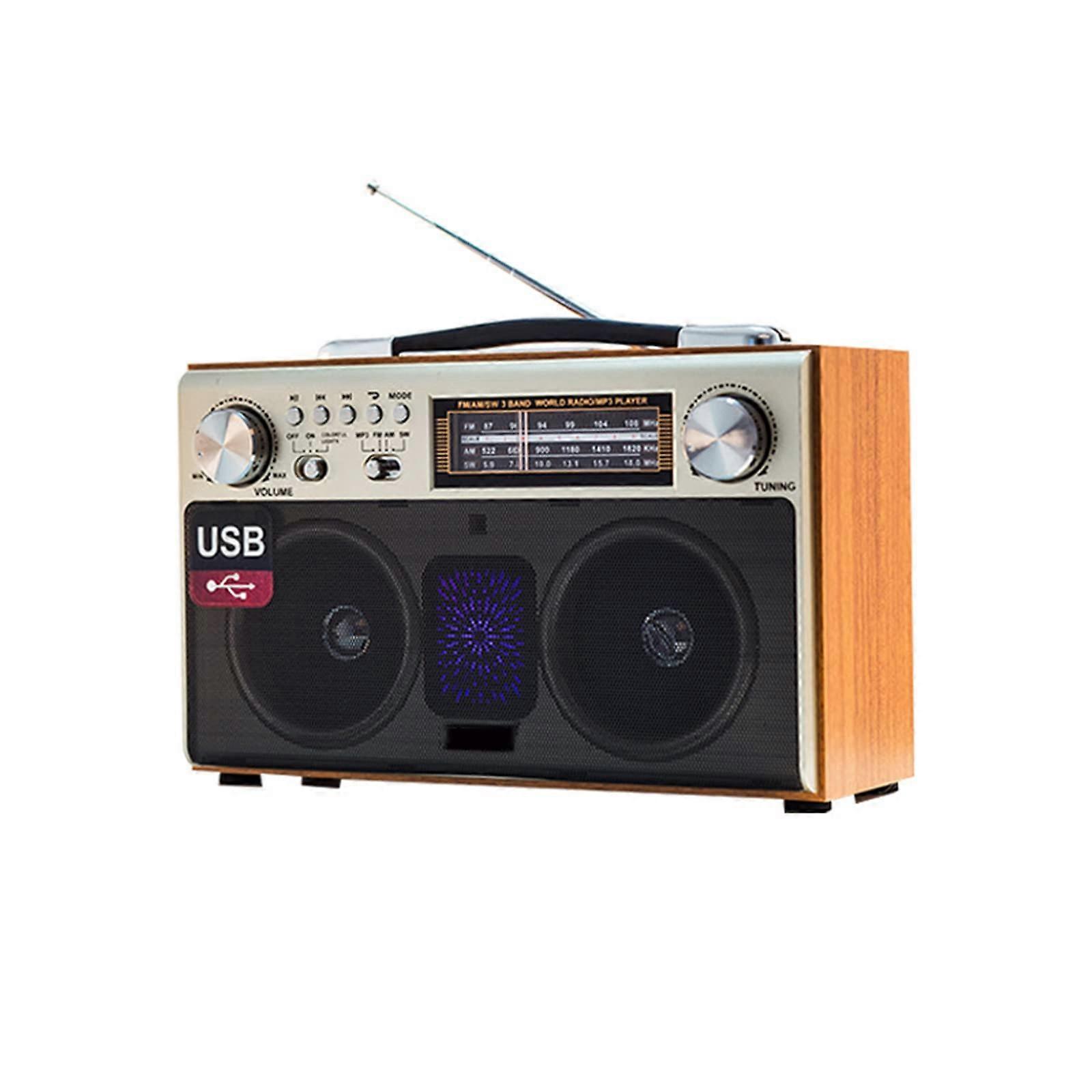 Retro Bluetooth Speaker with FM AM SW Radio, Vintage Wooden Design, USB TF AUX Playback, Rechargeable
