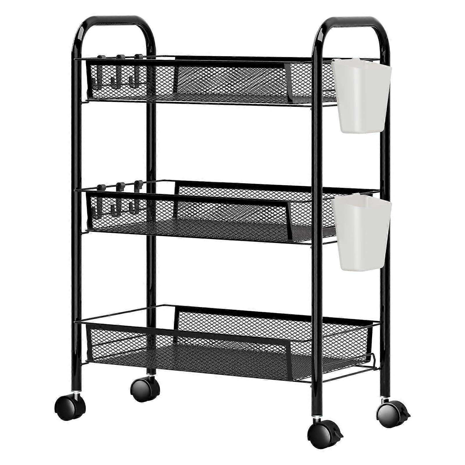3 Tier Rolling Storage Cart with Wheels, Stackable Metal Mesh Rack for Kitchen and Pantry
