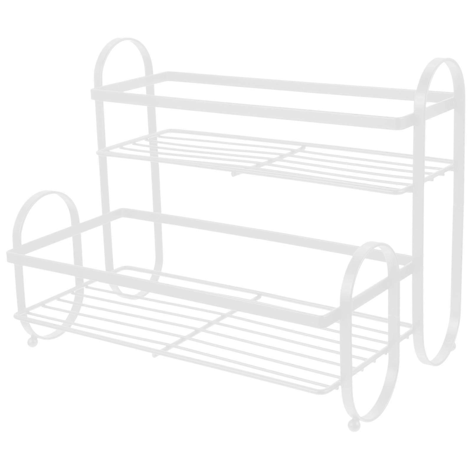 Kitchen Spice Rack, 2 Tier White Metal Countertop Organizer Shelf with Large Capacity Storage