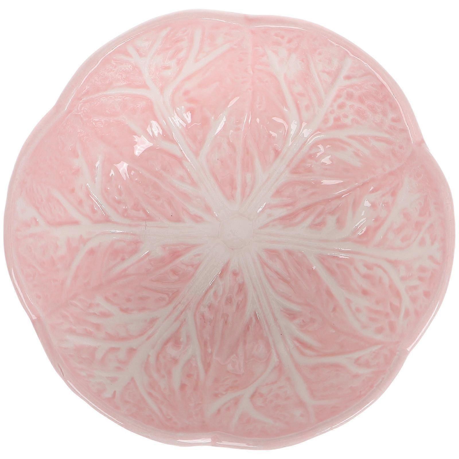 Creative Cabbage Shape Ceramic Plate For Serving Snacks Office Users Pink Color 1Pack