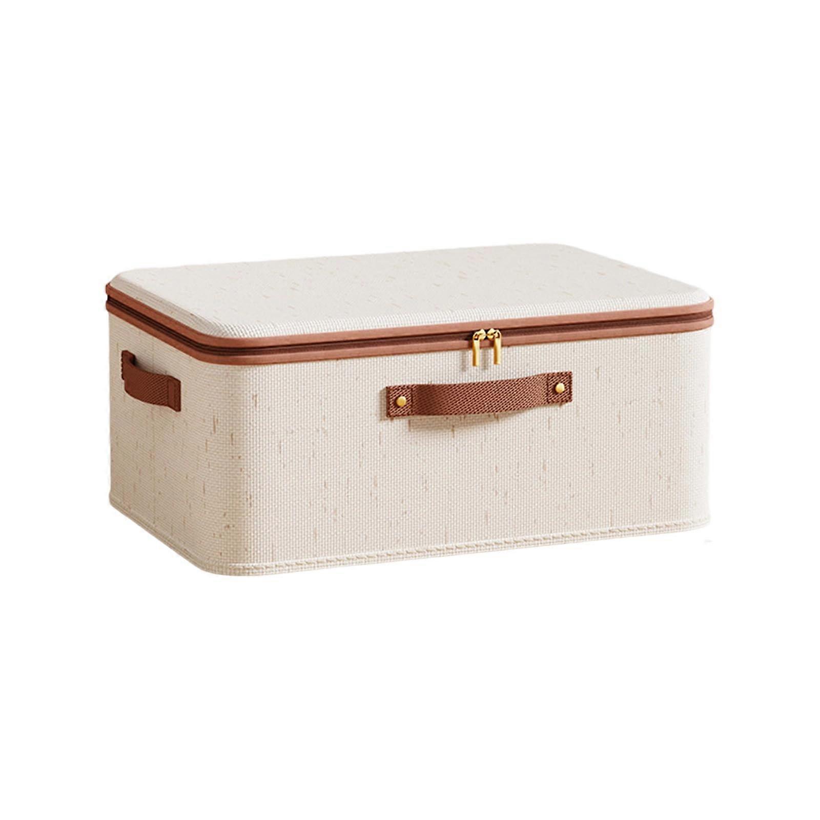 Storage Bins with Lids Foldable Linen Organizer Boxes with Dual Zippered Lid and Handles 15L