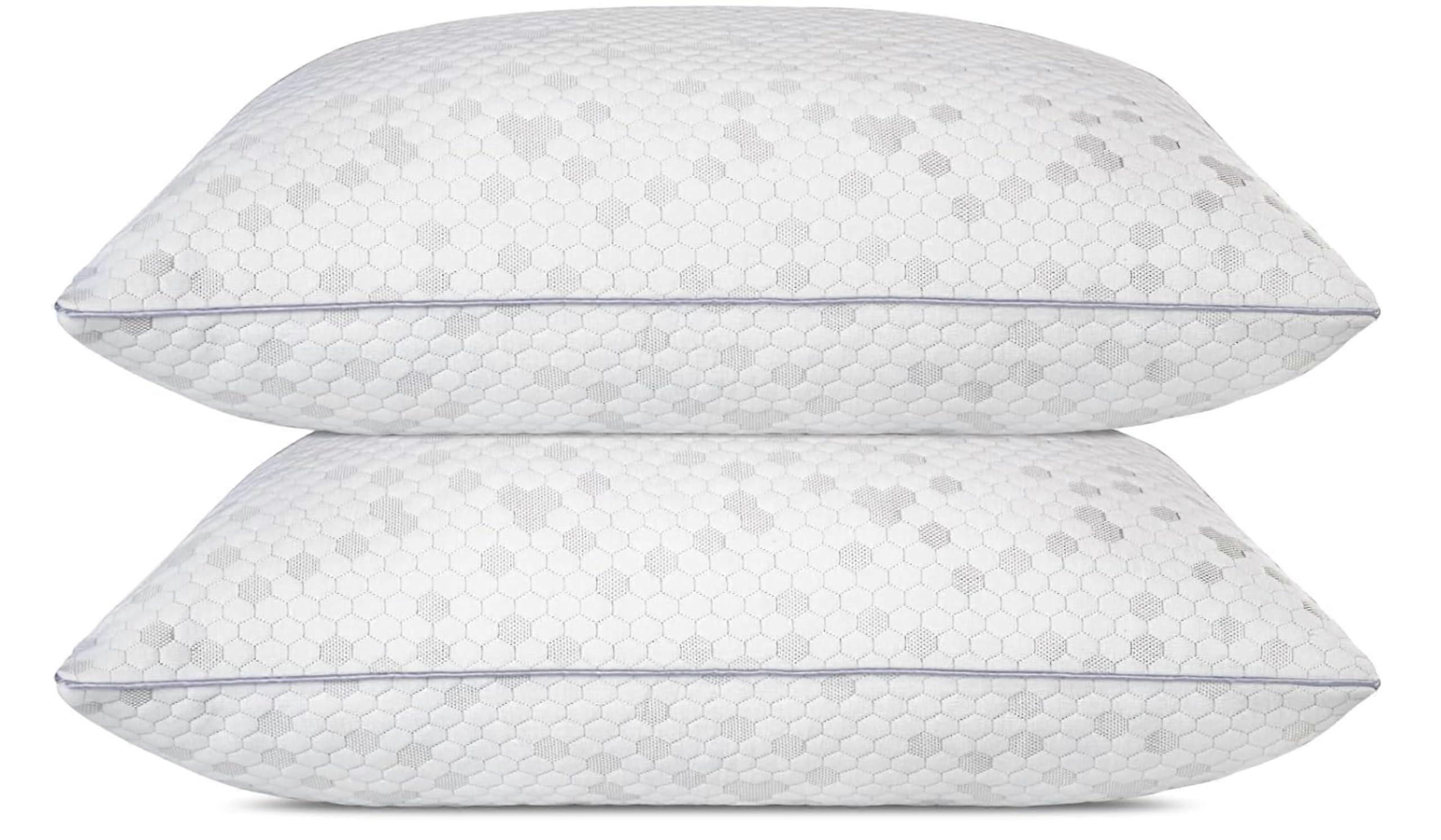 Medium Firm Shredded Memory Foam Pillow 2 Pack Standard Size with Cooling Airflow and Neck Support