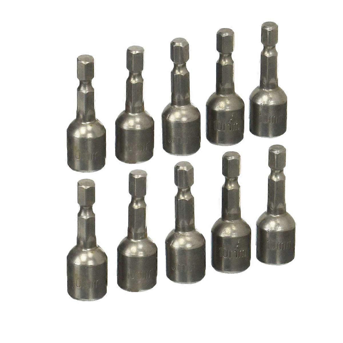 10pcs 10mm Magnetic Nut Driver Bit Set with Hex Shank, Durable Magnetic Hex Socket for Drill