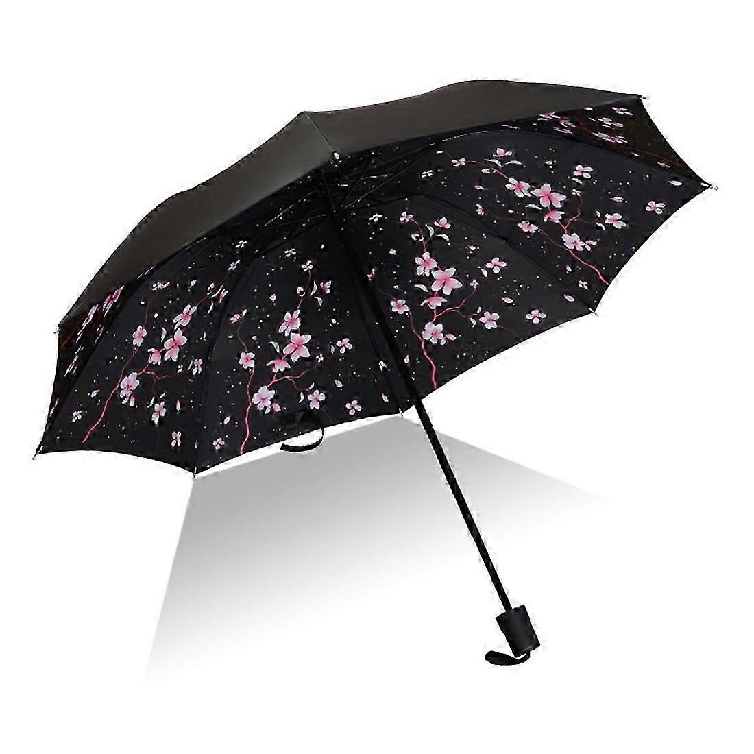 Lightweight Portable Three Folding Folding Umbrella, Black Waterproof Anti-UV, A Pattern 2025