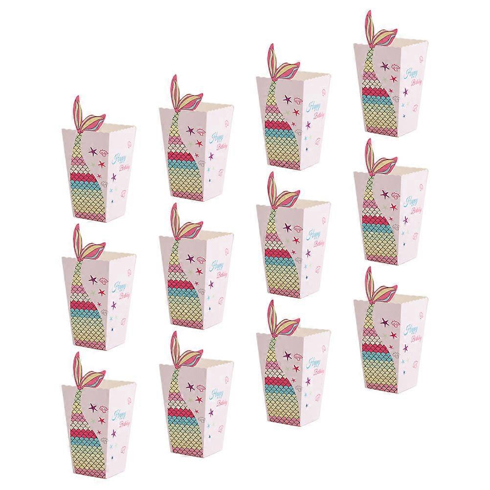 12Pcs Paper Popcorn Boxes for Wrapping Mermaid Pattern Assorted Color