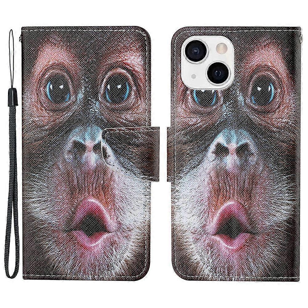 All-round Protective Pattern Printing Leather Phone Stand Shell with Strap for iPhone 13 6.1 inch