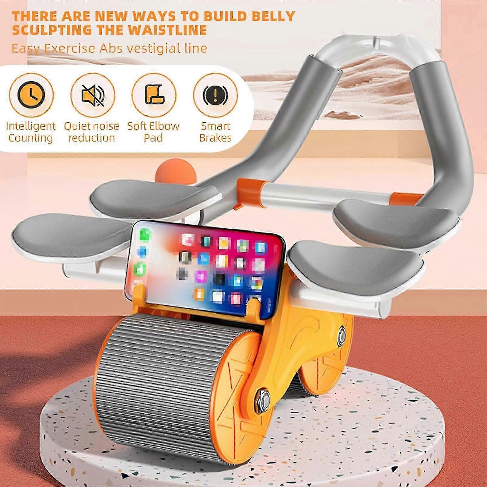 Ab Roller Wheel with Timer, Automatic Rebound Abdominal Wheel, Ab Abdominal Core Exercise Equipment with 4 Elbow Support