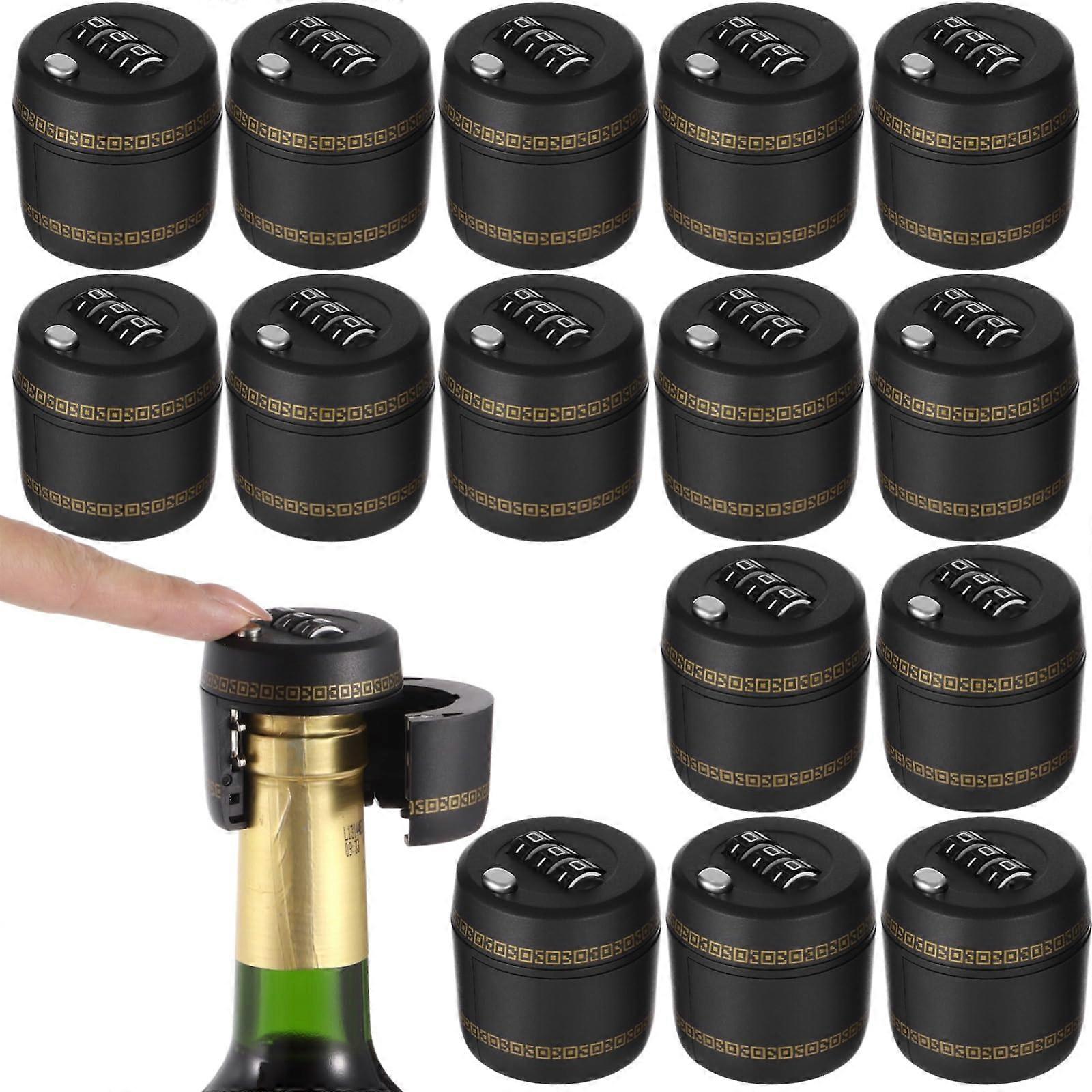 Wine Bottle Lock with 3Digit Combination Stopper, Fits Most Bottles, Reusable Secure Cork, 16 Pcs