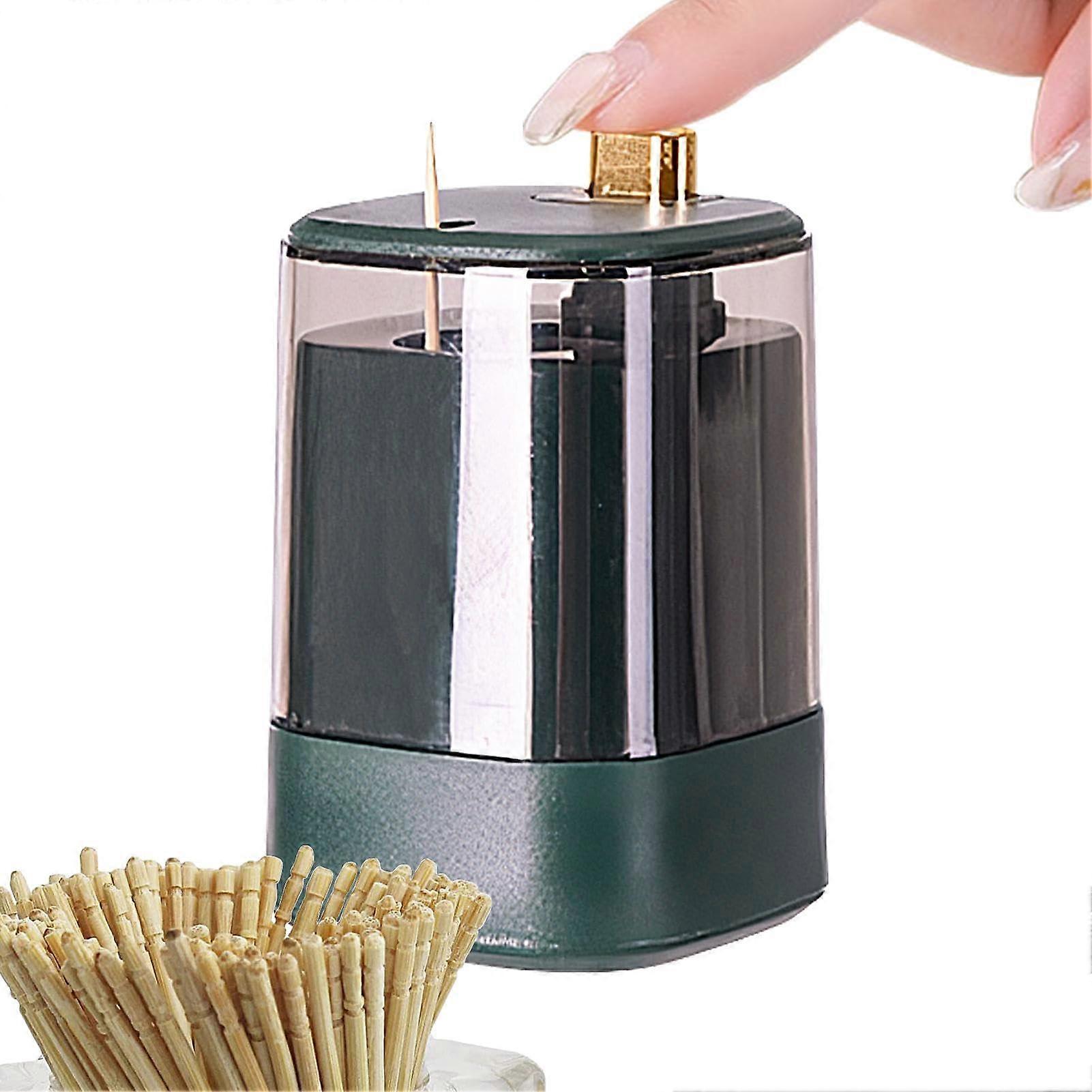 Automatic Toothpick Dispenser with Dustproof Lid, Large Capacity Press Type Toothpick Holder Green