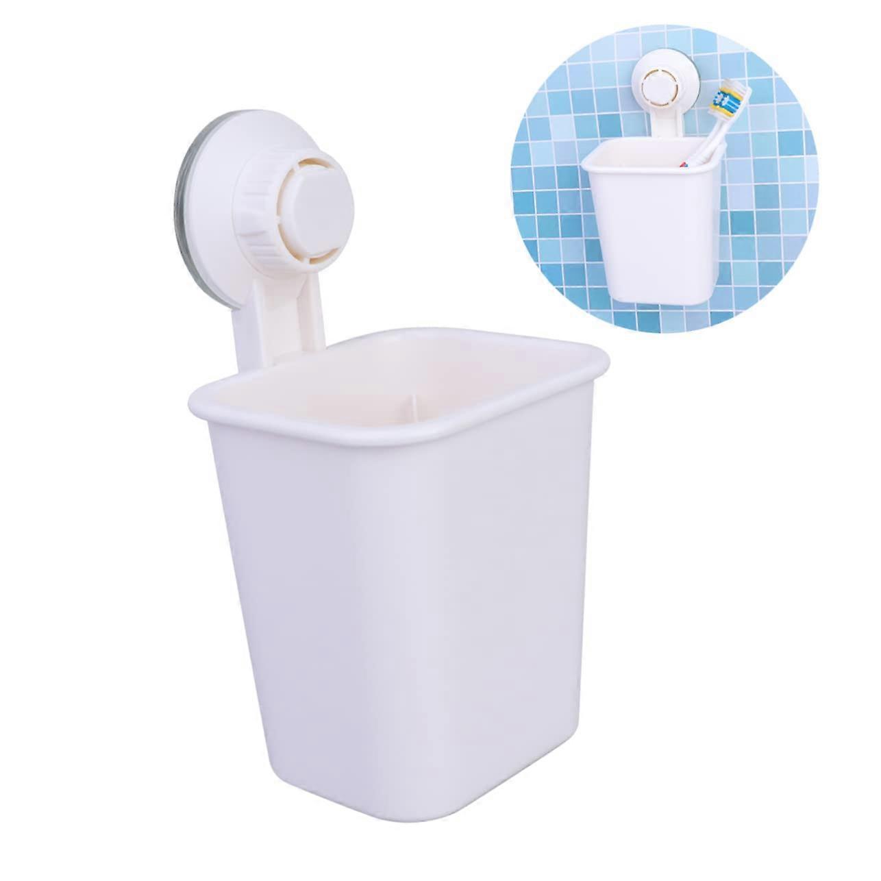 Toothbrush Holder with Suction Cup, White Wall Mounted Organizer for Bathroom, Space Saving Storage