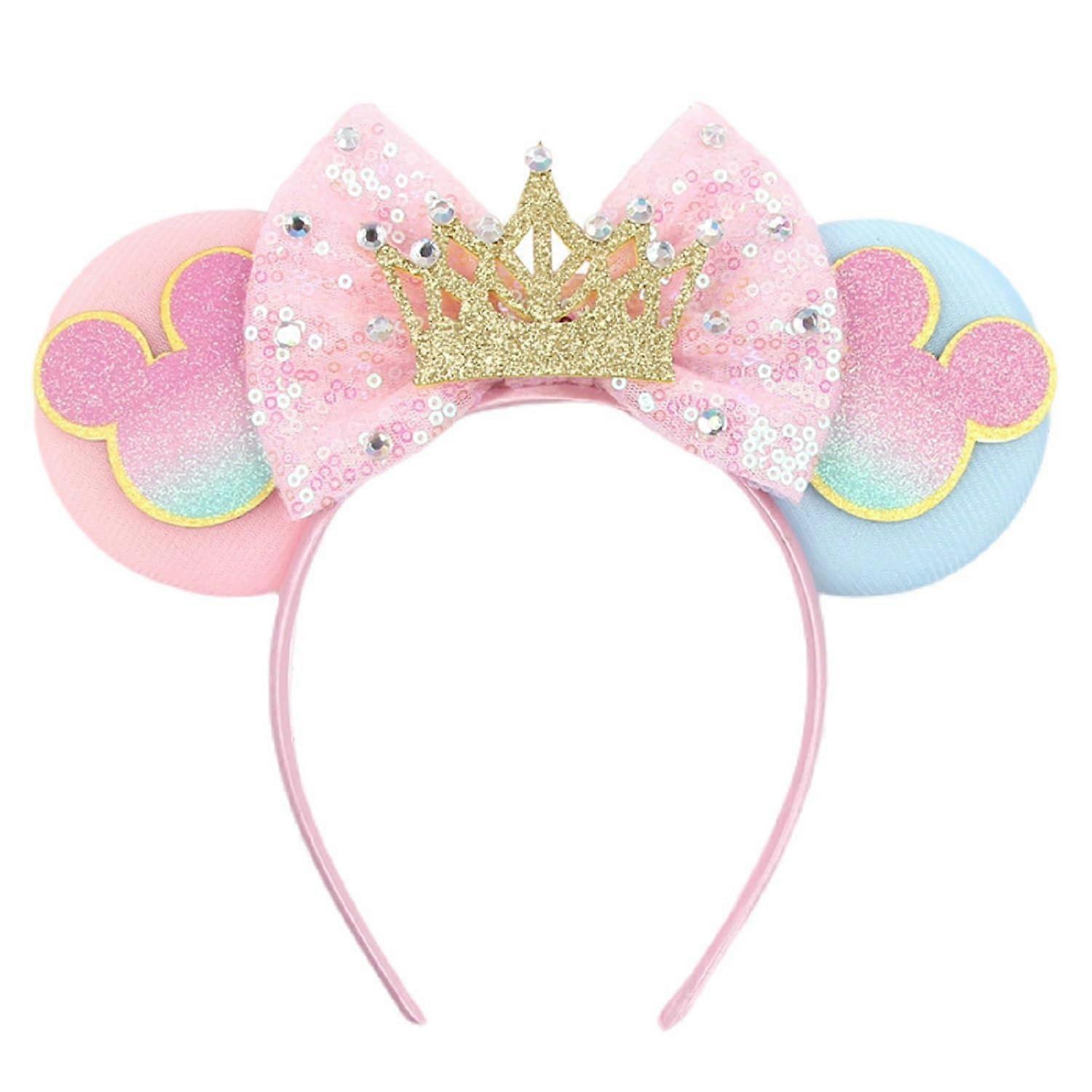Sparkling Sequin Mouse Ears Headband with Bow and Castle Fireworks Design for Theme Park Trips