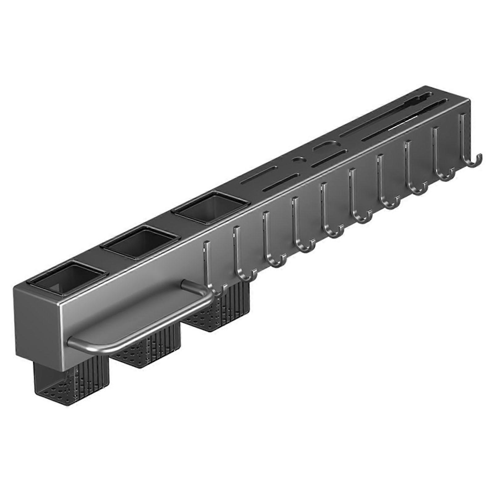 Wall Mounted Kitchen Organizer with Secure Knife Slots and MultiUtensil Storage, Black