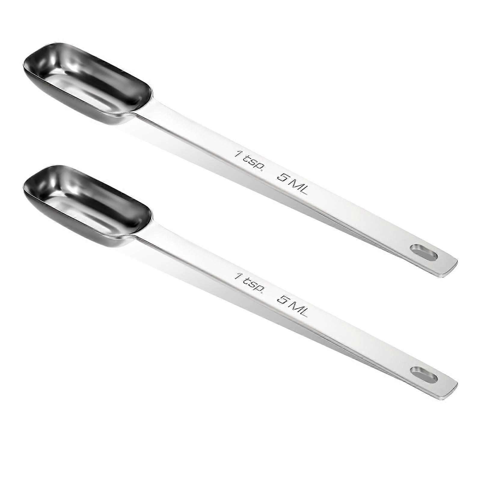 2 Pcs Stainless Steel Measuring Spoons 5ml Long Handle Narrow Rectangular Teaspoons for Spice Jars
