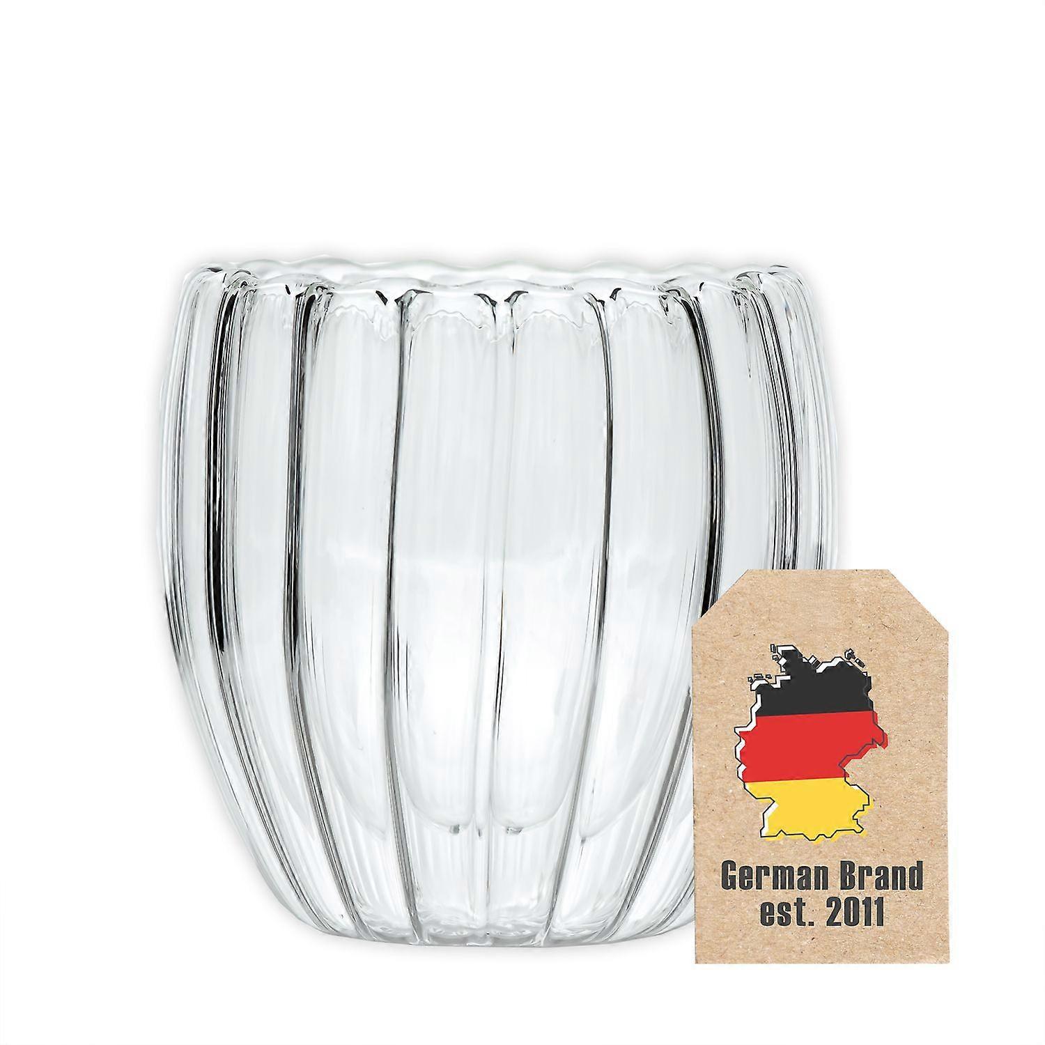 咖啡玻璃茶玻璃热玻璃套装 - 条纹风格 - 190ml - 双层吹制绝缘