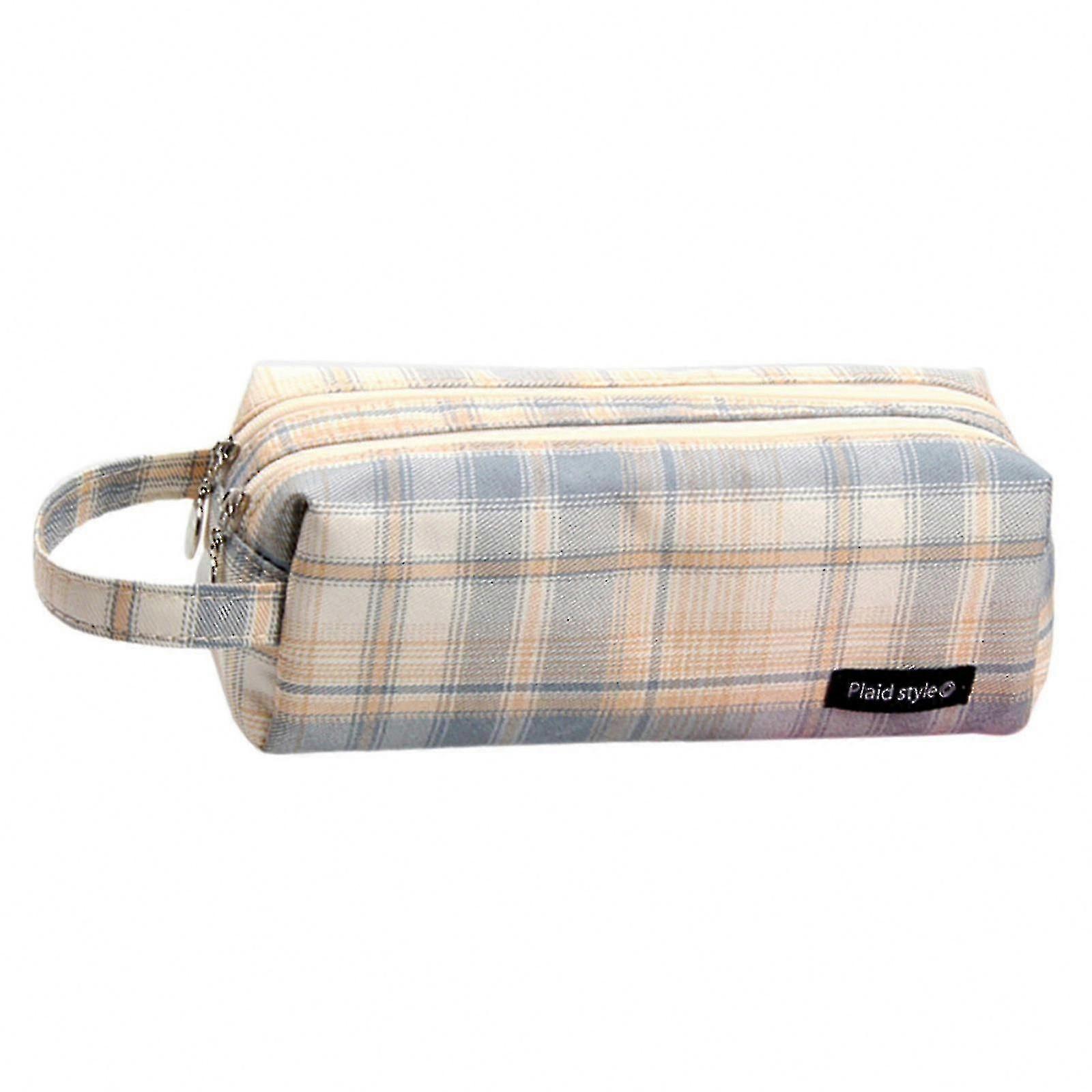 Large Capacity Plaid Pen Pouch for Students