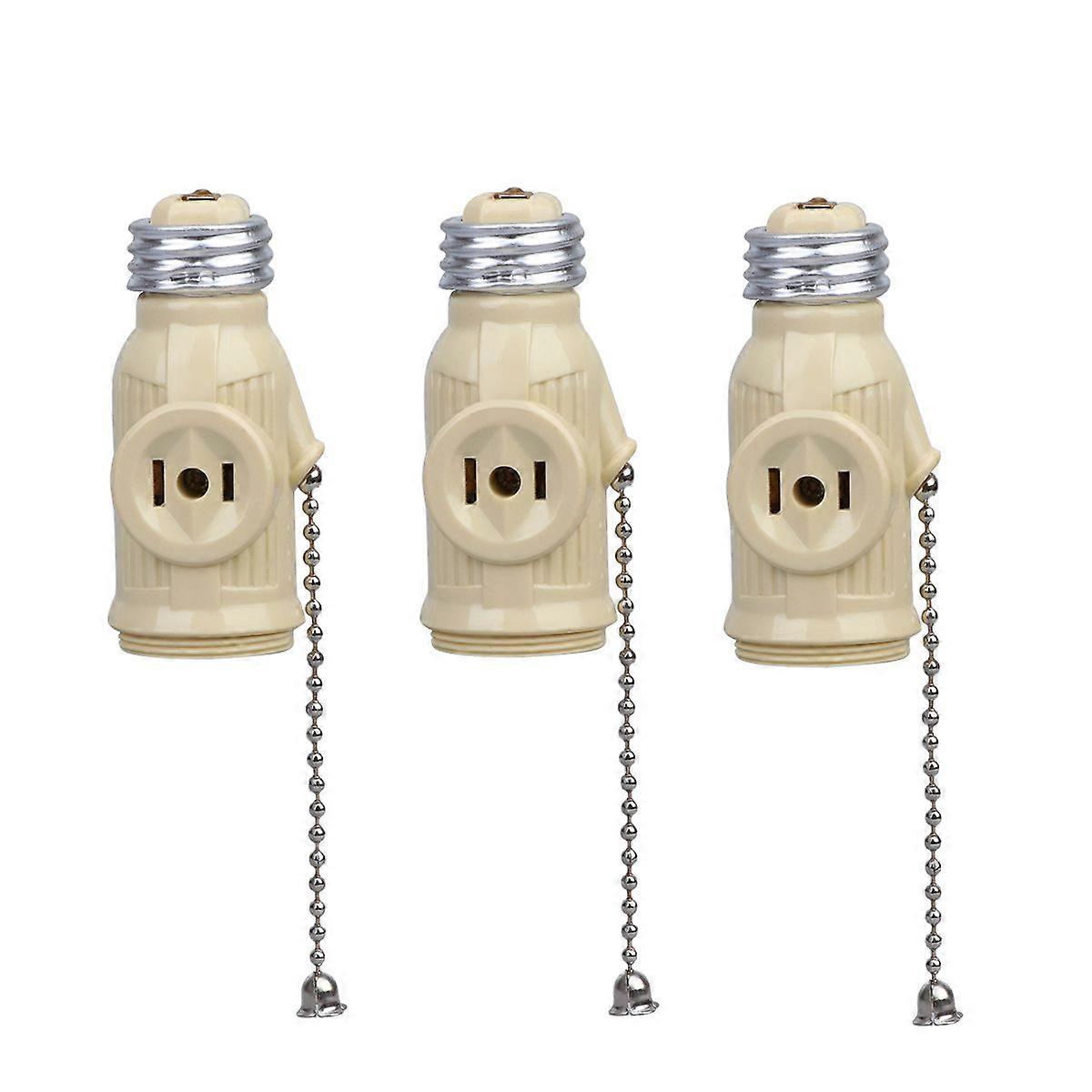 3PCS E26 Lamp Bases Adapter Bakelite Bulb Light Holder Two Outlet Screw Socket with Pull Chain