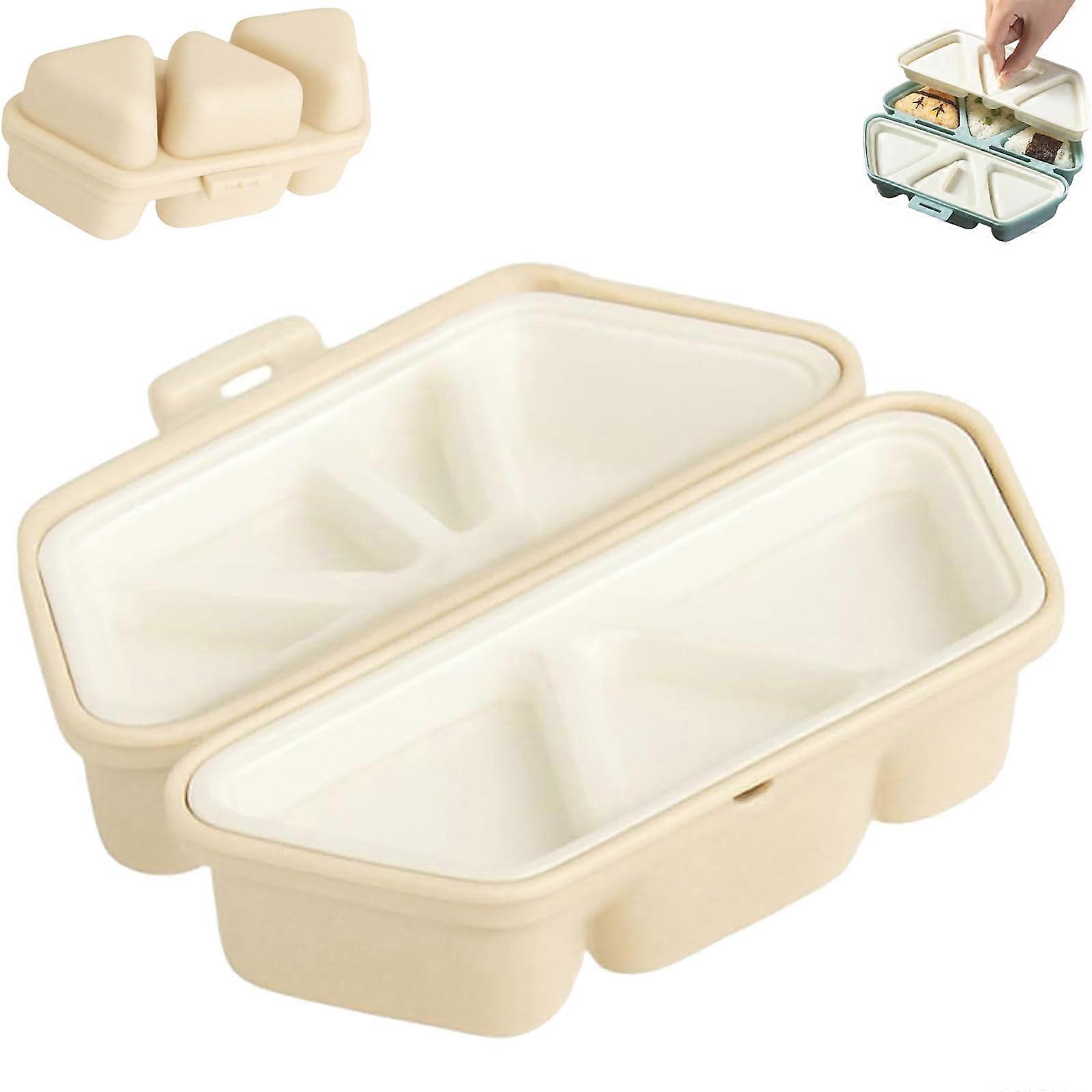 Triangle Rice Ball Maker 6 Cavity Sushi Mold Set, Foldable Nonstick, Dishwasher Safe, Beige