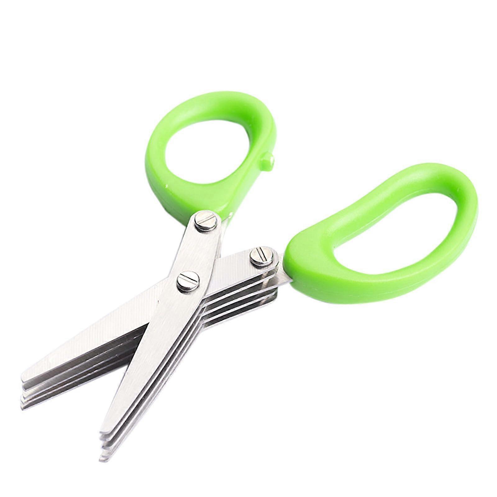 Kitchen Scissors with 5 Layer Sharp Stainless Steel Blades and Ergonomic Green Handle for Herbs