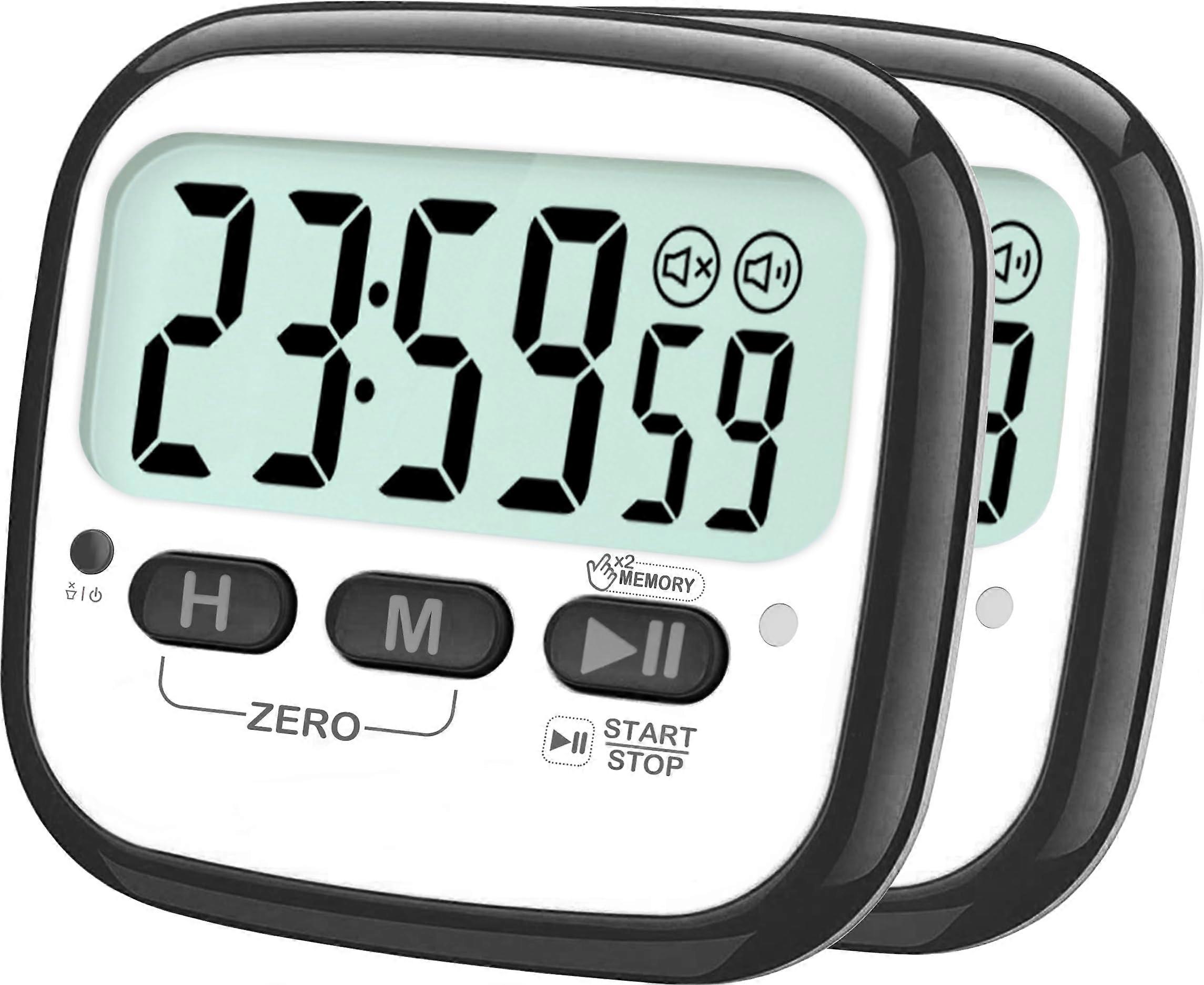 2Pack Digital Kitchen Timer with Large LCD, 24Hour Countdown, Dual Alarm, Magnetic Mount  Black