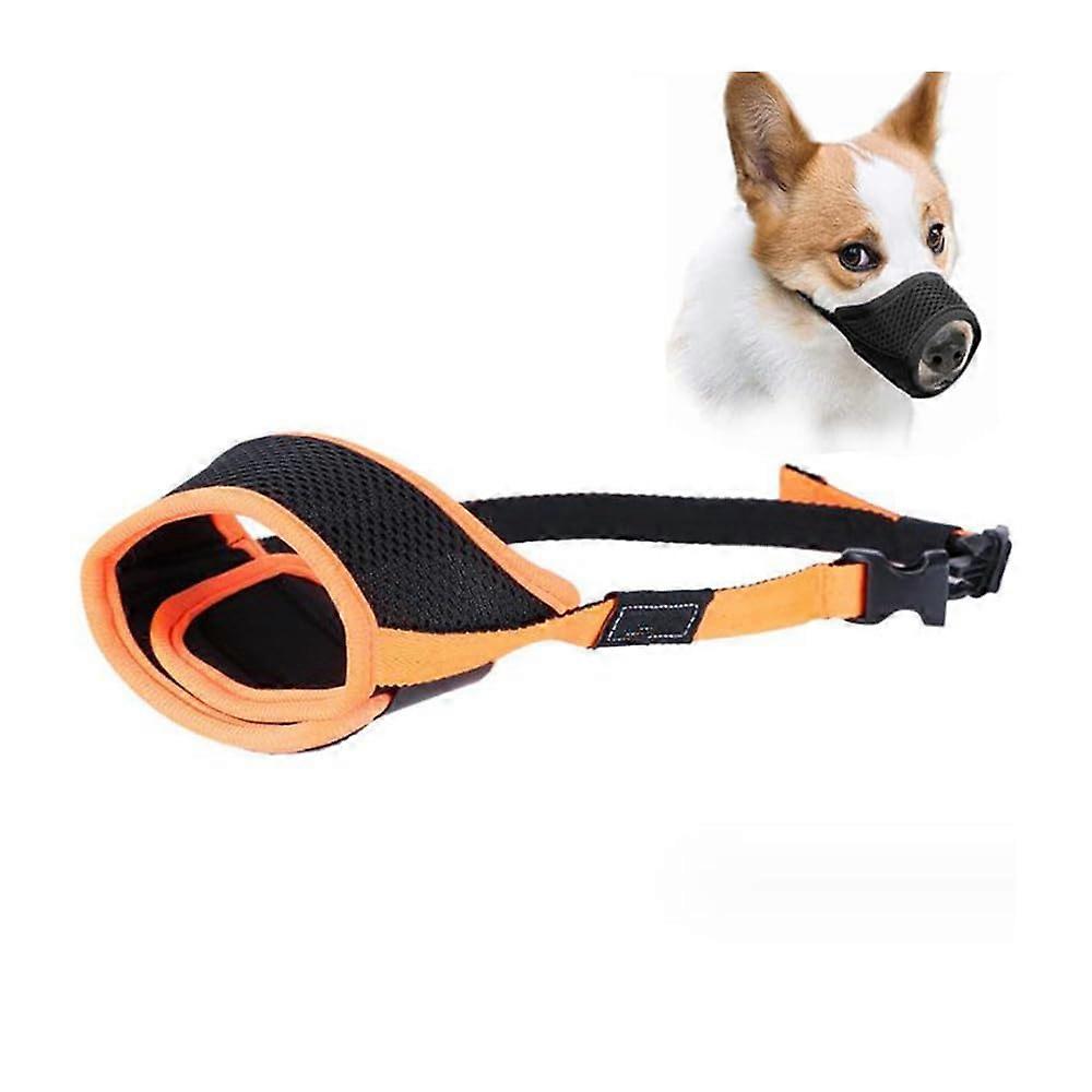 Dog Muzzle Breathable Air Mesh Adjustable Prevents Biting Barking Allows Panting Drinking Orange L