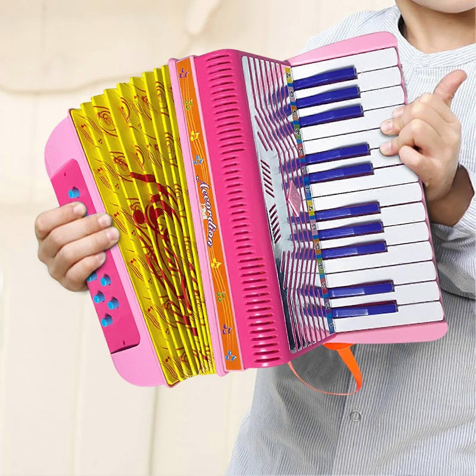 Mini Accordion 24 Key 12 Bass with Strap for Beginners Pink Durable Easy Learning Layout