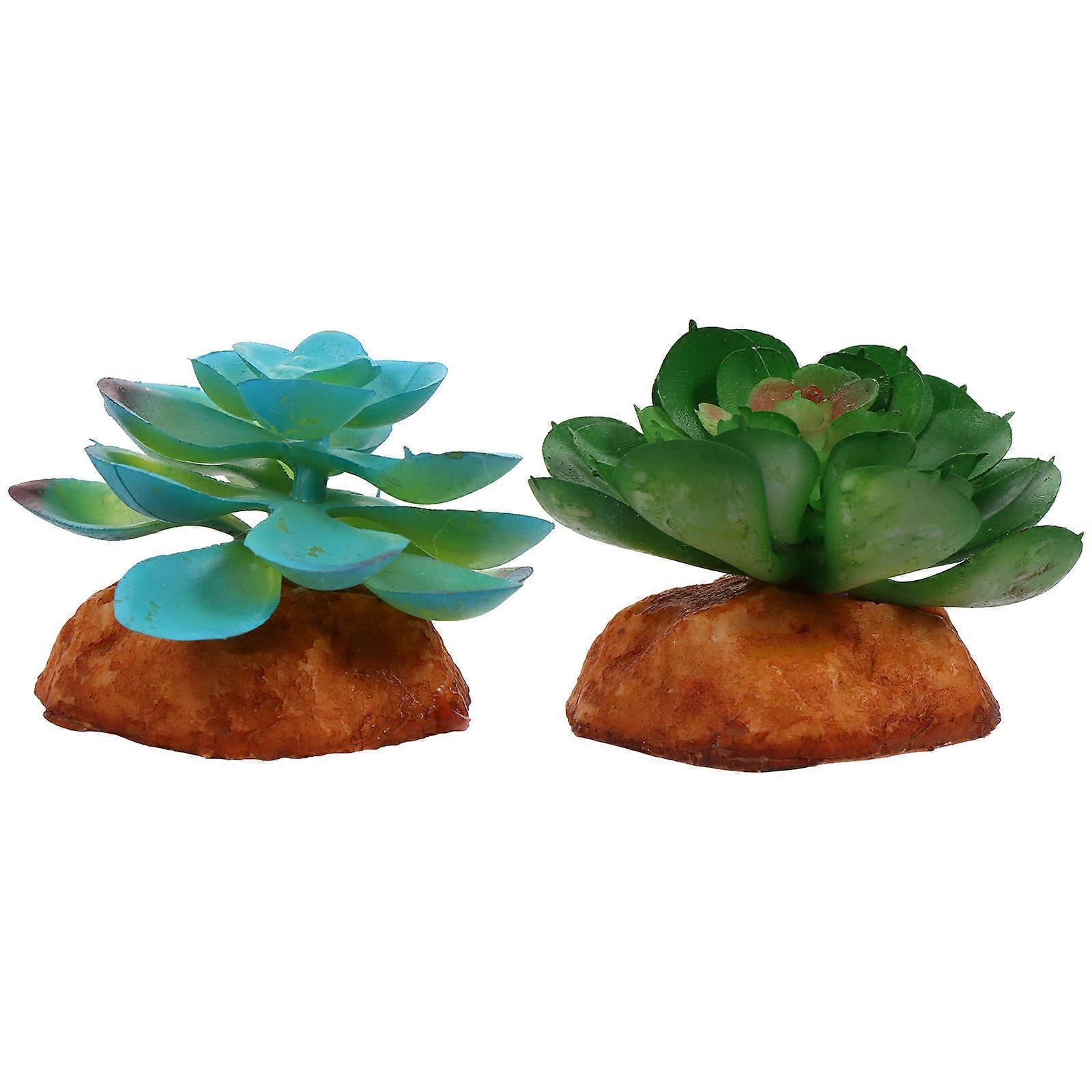 Pet Box Artificial Plant Ornament for Micro Landscape with 2Pcs Set