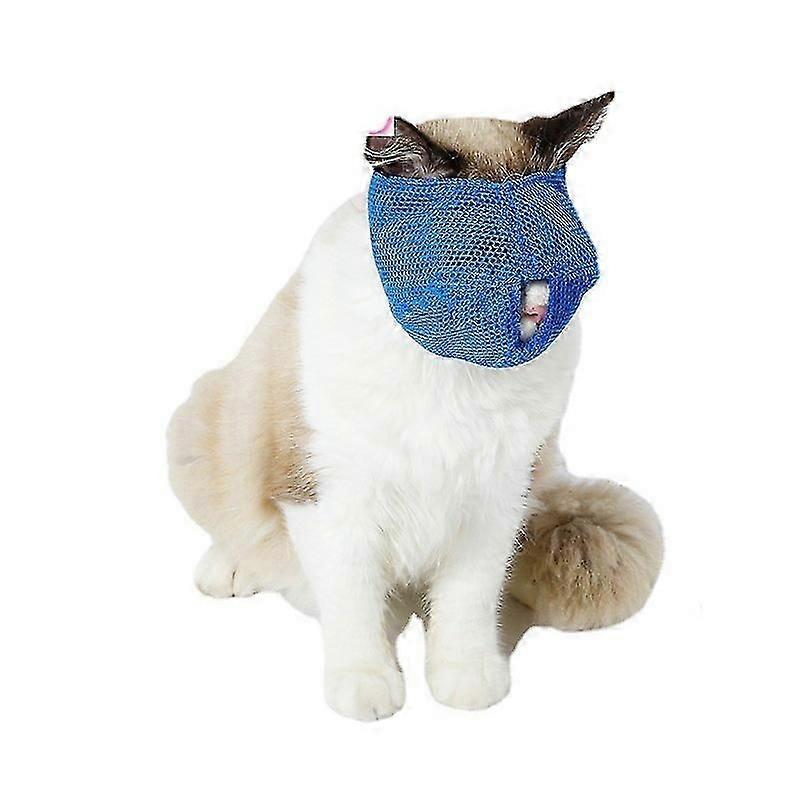 Adjustable Breathable Mesh Cat Muzzle for Bite Resistance, Blue