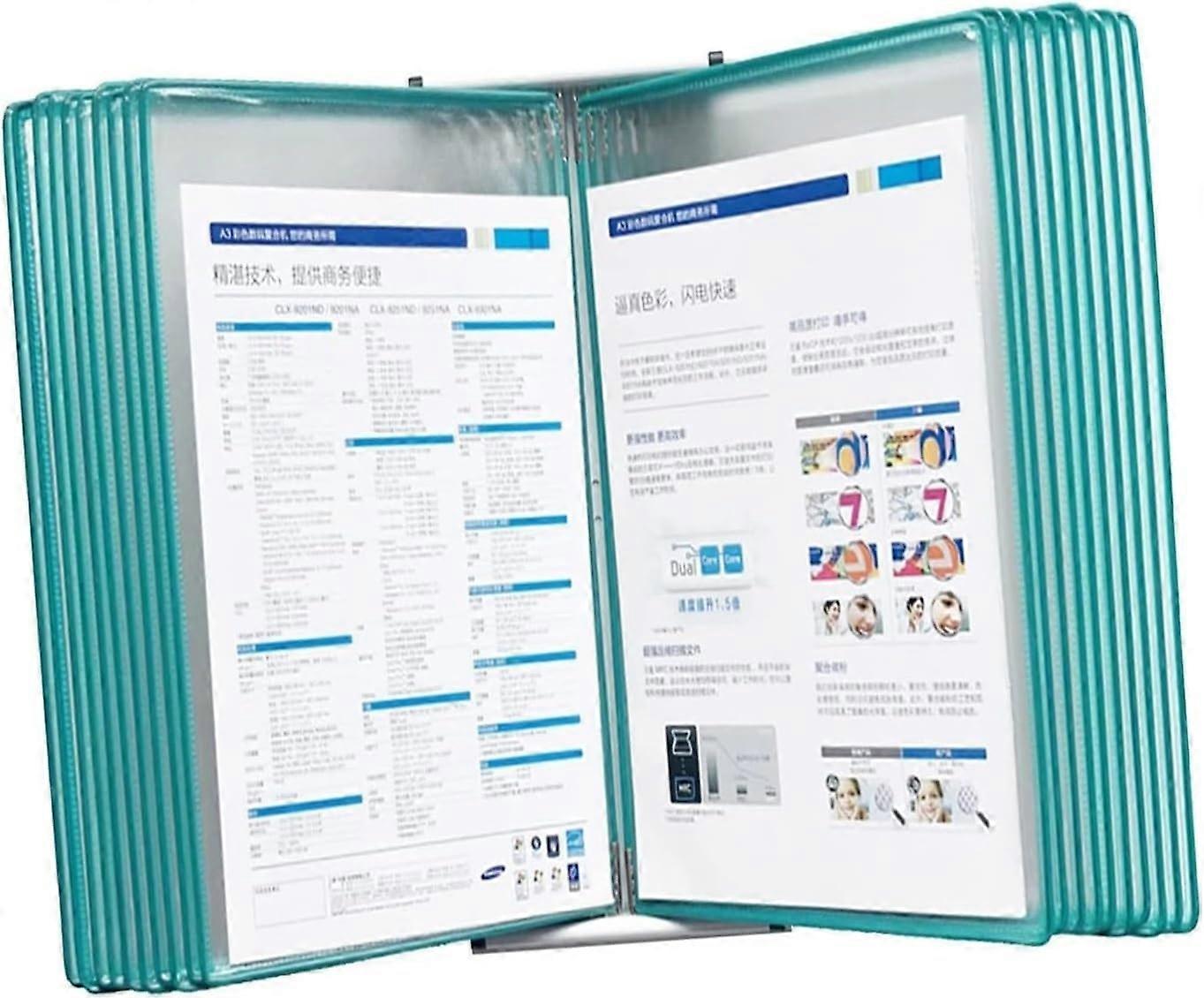 Wall Mounted File Organizer with 20 Pockets for A4 Documents, Dual Mount Reference Display Rack for Office and Workshop