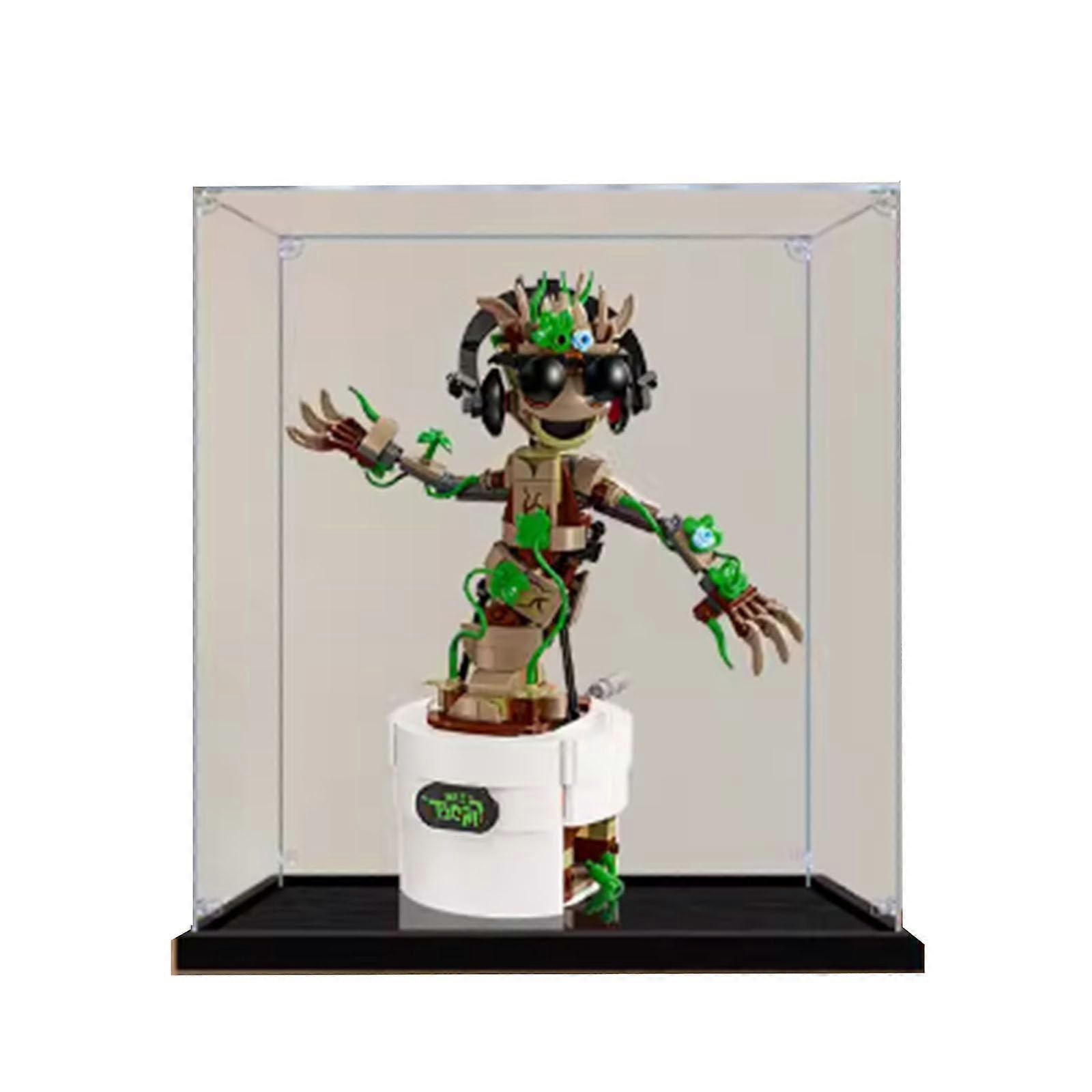 Acrylic Display Case for  Groot 76297, Dustproof Clear Stackable Box with Black Base