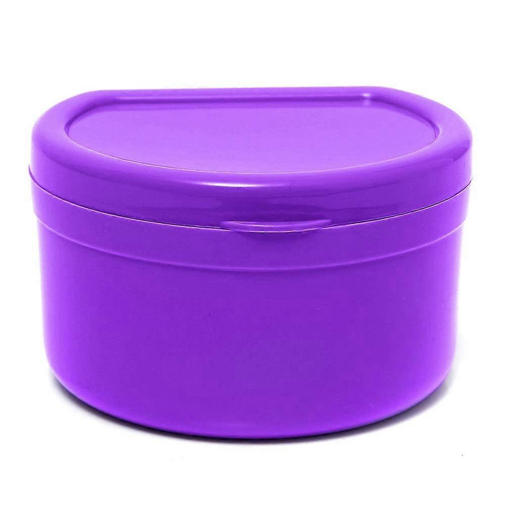 Double Layer Denture Storage Case with Secure Snap Closure, Durable Purple Travel Container