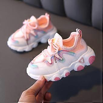 UTTOASFAY Småbarnsskor Spädbarn Barn Baby Flickor Nätskor Andningsbara Snörskor Mjuka Skor Sneakers Rosa 15-18 Månader