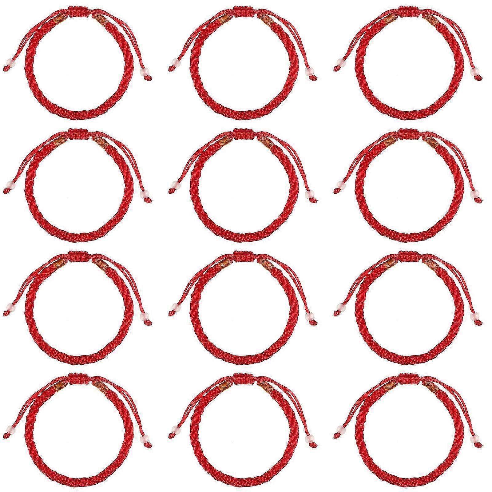 12Pcs Handmade Women Red Rope Braided Charm Bracelet Adjustable Thread String