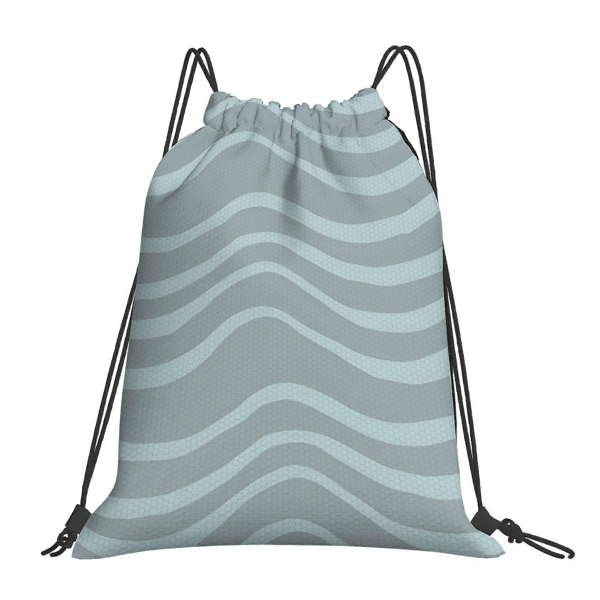 1pc Drawstring Bag Soft Turquoise Basic Waves Pattern Drawstring Backpack for Sport or Travel as a Gift-Cqazw