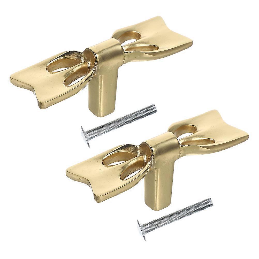 2pcs Bow Pull Knobs: Cupboard Pull Handles For Kitchen Cabinet Hardware Nursery Door Decorative Tie Kids Dresser Knobs Pulls Golden
