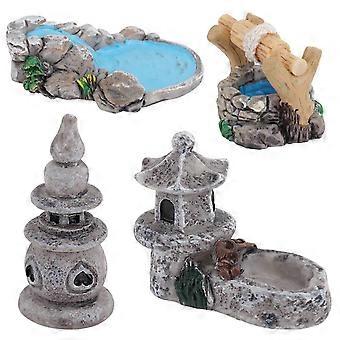 4st Mini Scen Dekor Set Kinesiska Torn Landskap Modeller