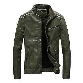 Nya vårmän läderjackor Stand Collar Motorcykel Pu Casual Slim Fit Coat Ytterkläder