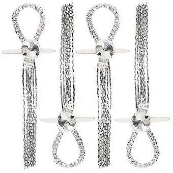 4pcs Circle Rhinestones Tassel Chain Shoe Buckles Women Boot Decoration AccessoriesWhite