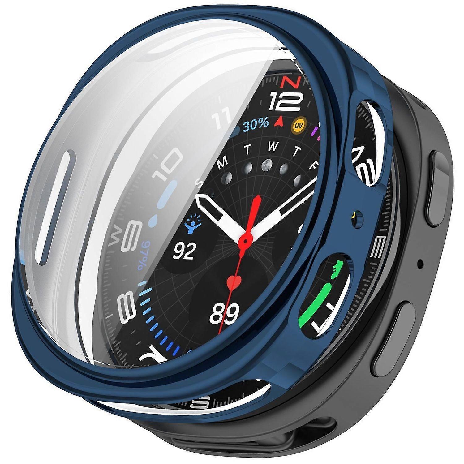 For Samsung Galaxy Watch 8 44mm Electroplated Full Cover TPU Smart Watch Protective Case Blue