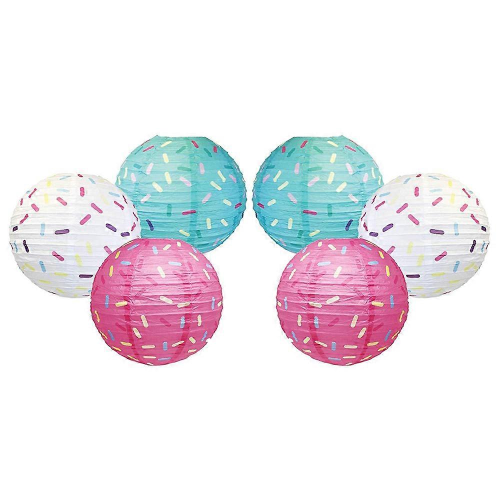 Assorted Color Paper Lanterns for Hanging Decor 6Pcs Donut Pattern