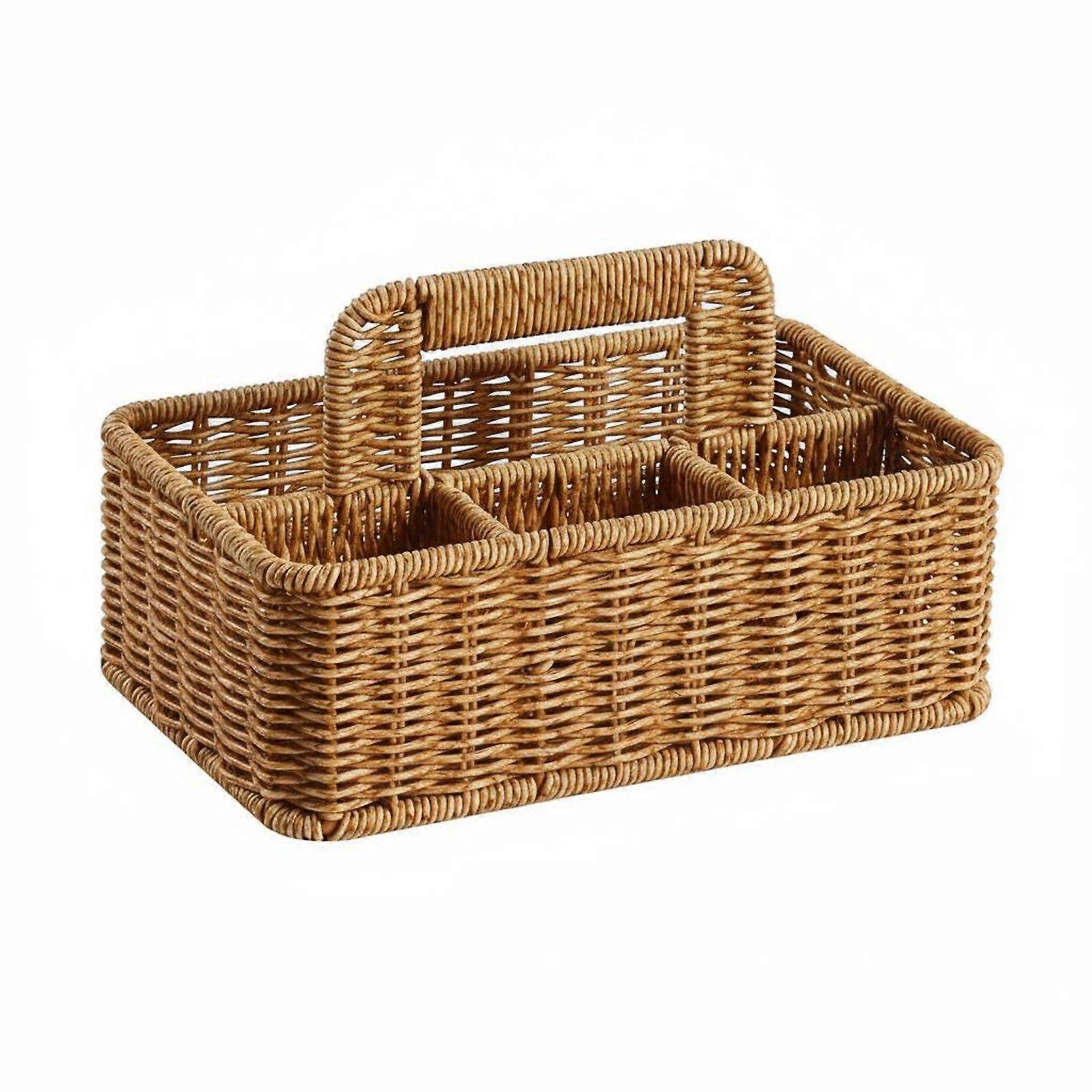 Divided Wicker Basket Handmade 3-Compartment Basket Multiple Compartments